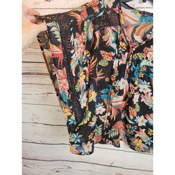 Zac & Rachel Batwing Boho Top Women's 1X V-Neck Semi Sheer Black Tropical - Picture 9 of 13